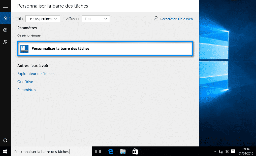 personnaliser la barre des tâches Windows 10 1